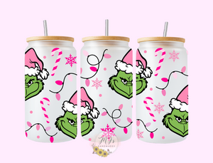 Pink Grinchmas 16oz Glass Cup