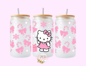 HK Pink Christmas 16oz Glass Cup