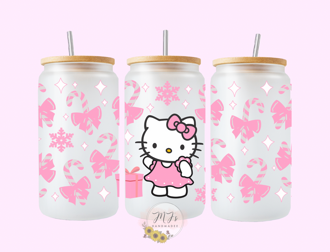 HK Pink Christmas 16oz Glass Cup