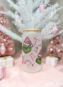 Pink Grinchmas 16oz Glass Cup