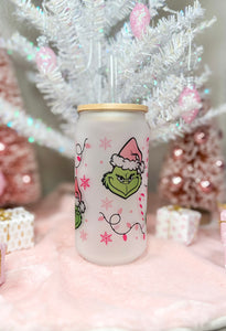 Pink Grinchmas 16oz Glass Cup