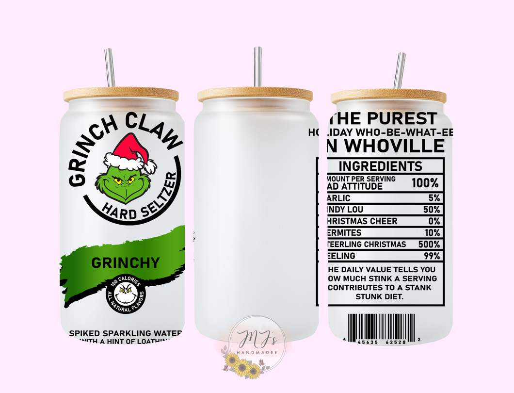 Grinch Claw 16oz Glass Cup