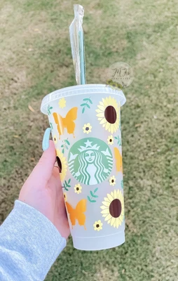 Sunflower & Butterfly Starbucks Cold Cup