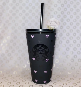 Mini Open Two Tone Hearts Starbucks Black Matte Cup