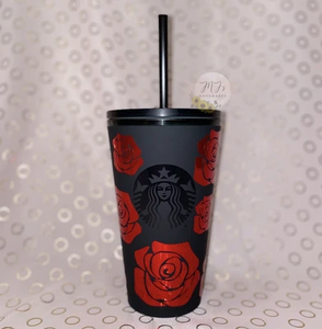 Red Roses Starbucks Black Matte Cup