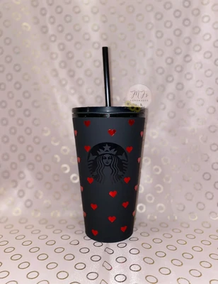 Mini Closed Hearts Starbucks Black Matte Cup