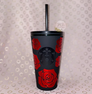 Red Roses Black Matte Cup