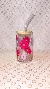 Retro Flowers Glass Cup