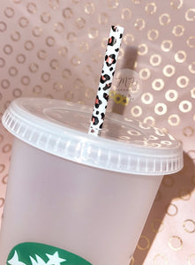 White Cheetah Print Reusable Straw 9"