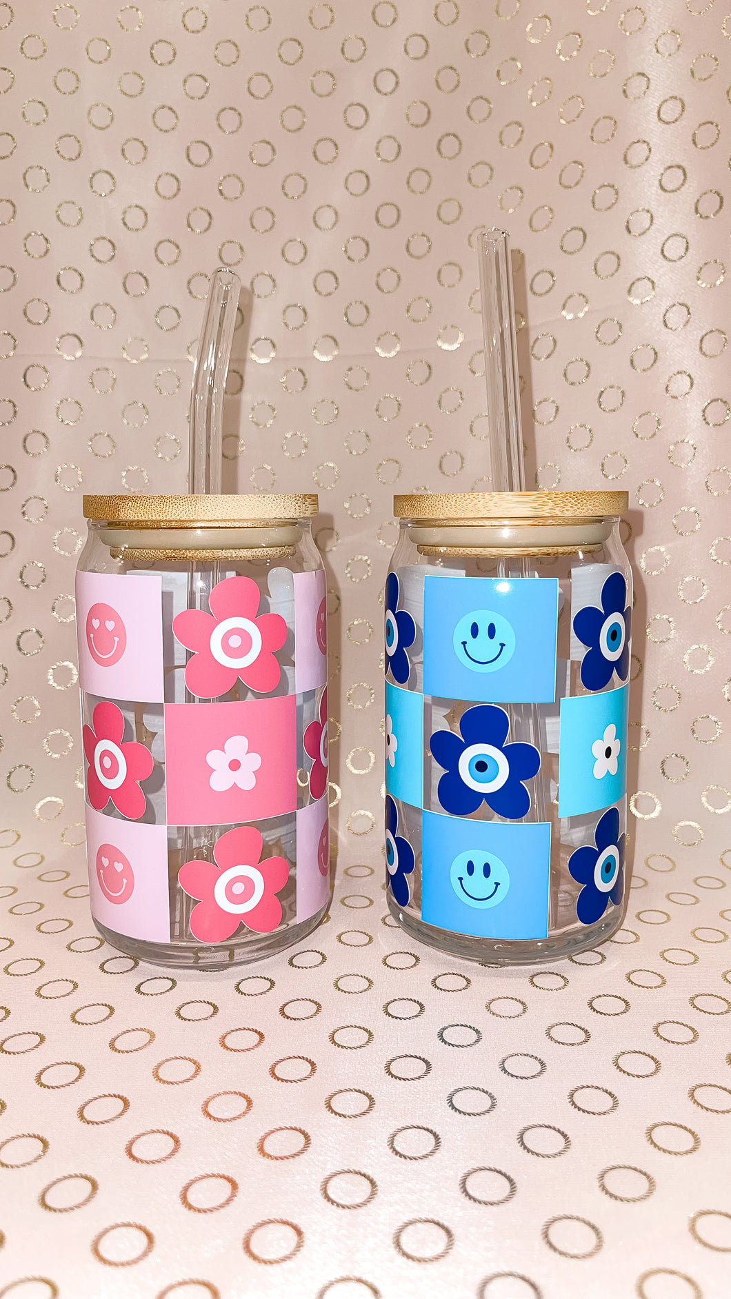 Checkered Retro Evil Eye Glass Cup
