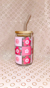 Checkered Retro Evil Eye Glass Cup